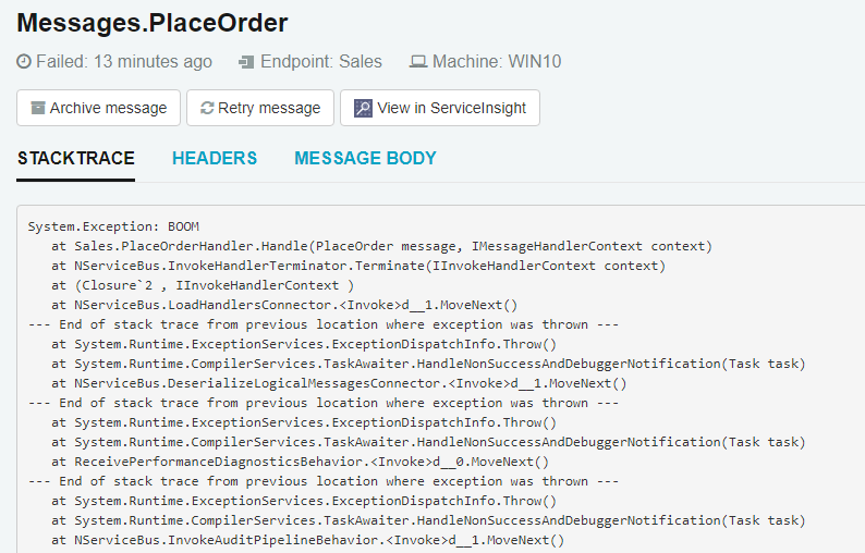 ServicePulse: Exception Details